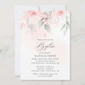 Blush Pink Flowers, Greenery, Boho, Floral Baptism 招待状 (正面)