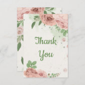 blush pink flowers greenery botanical サンキューカード (正面/裏面)