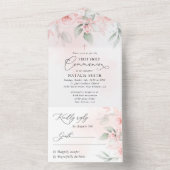 Blush Pink Flowers, Greenery, First Holy Communion オールインワン招待状 (内側)