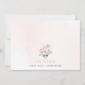 Blush Pink Flowers, Greenery, First Holy Communion 招待状 (裏面)
