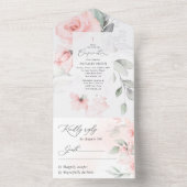 Blush Pink Flowers, Greenery, Floral Confirmation オールインワン招待状 (内側)