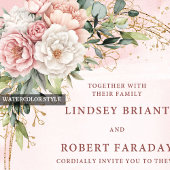 Blush Pink Flowers Greenery Wedding Details Card エンクロージャーカード