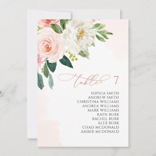 Blush Pink Flowers Seating Chart Small Card 招待状 (正面)