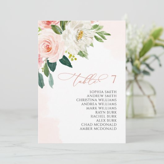 Blush Pink Flowers Seating Chart Small Card 招待状 (スタンド正面)