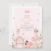 Blush Pink Forest Butterflies Fairy First Birthday 招待状 (正面)