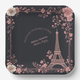 Blush Pink French Miss to Mrs Bridal Shower Paris  ペーパープレート