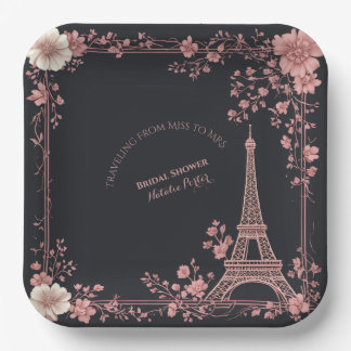 Blush Pink French Miss to Mrs Bridal Shower Paris  ペーパープレート