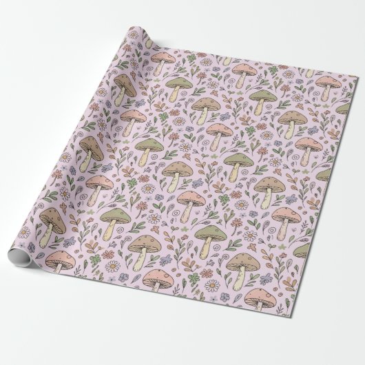 Blush Pink Fungi Seamless Pattern Gift ラッピングペーパー (アンロールド)