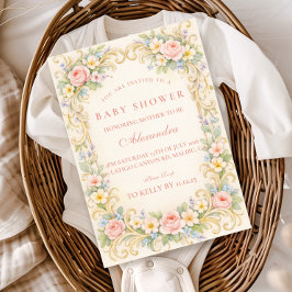 Blush Pink Garden Baroque Baby Shower 招待状