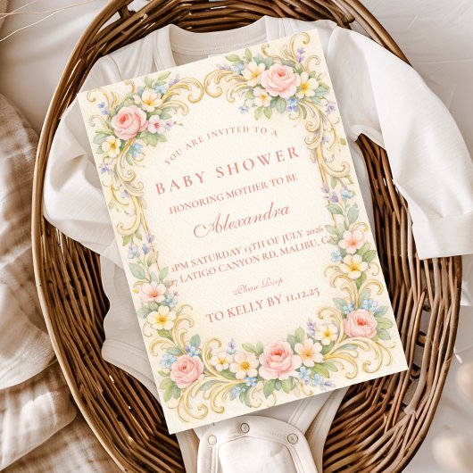 Blush Pink Garden Baroque Baby Shower 招待状