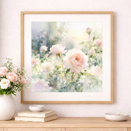 Blush Pink Garden Roses ポスター