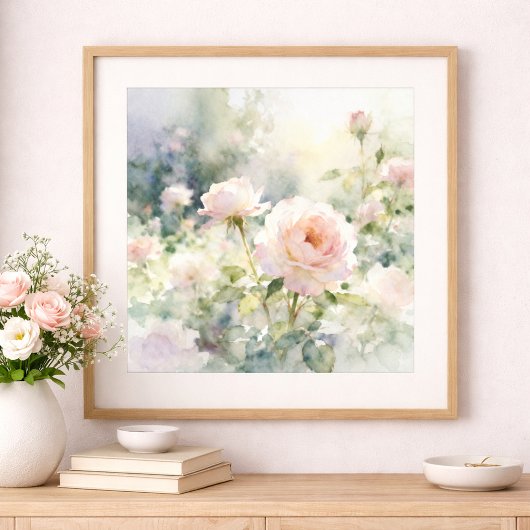 Blush Pink Garden Roses ポスター