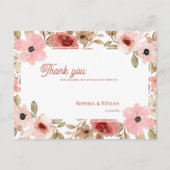 Blush Pink Garden Theme Floral Wedding Thank You ポストカード (正面)