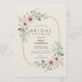 Blush Pink Geometric Bridal Shower Gold Hexagon 招待状 (正面)