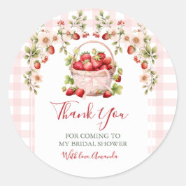 Blush Pink Gingham Berry in love Bridal Shower ラウンドシール