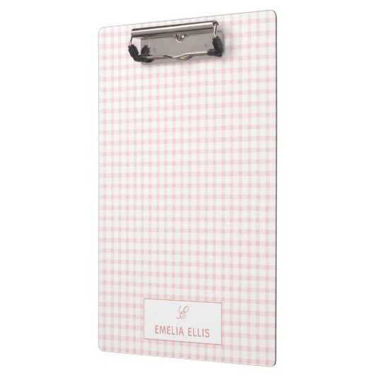 Blush Pink Gingham Classic Monogram  クリップボード (左)