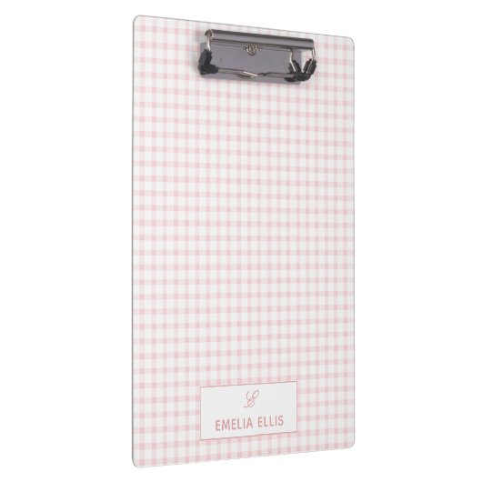 Blush Pink Gingham Classic Monogram  クリップボード (右)