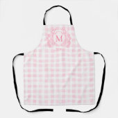 Blush Pink Gingham Floral Crest Monogram エプロン (正面)