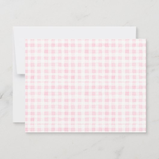 Blush Pink Gingham Floral Crest Monogram ノートカード (裏面)