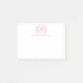 Blush Pink Gingham Floral Crest Monogram ポストイット (正面)