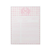 Blush Pink Gingham Floral Crest Monogram Recipe ノートパッド (回転)