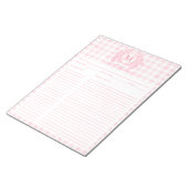 Blush Pink Gingham Floral Crest Monogram Recipe ノートパッド (アングル)