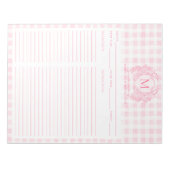 Blush Pink Gingham Floral Crest Monogram Recipe ノートパッド (正面)