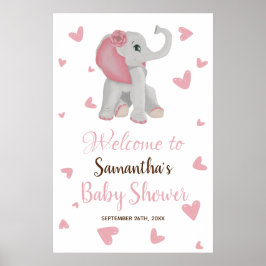 Blush Pink Girl Elephant Baby Shower Welcome Sign ポスター