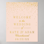 Blush Pink & Glam Gold Confetti Wedding Real 箔ポスター (正面)