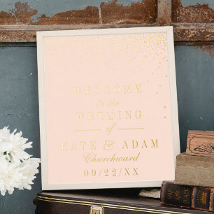 Blush Pink & Glam Gold Confetti Wedding Real 箔ポスター