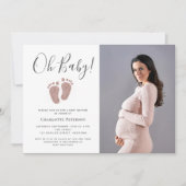 Blush Pink Glitter Baby Feet Photo 招待状 (正面)