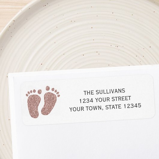 Blush Pink Glitter Baby Feet Return Address ラベル