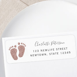 Blush Pink Glitter Baby Feet Return Address  ラベル