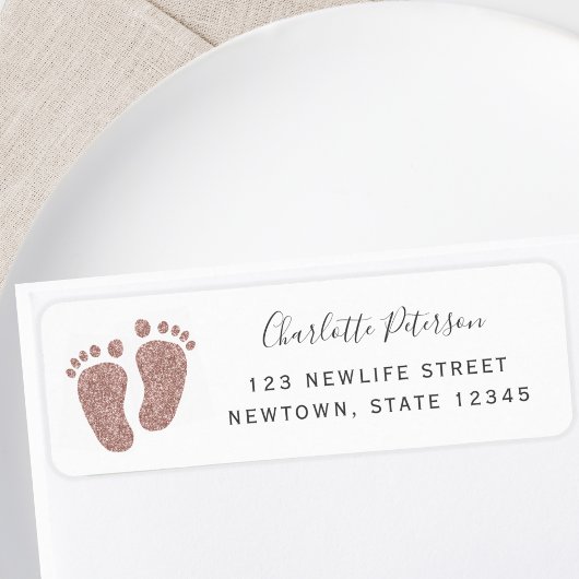 Blush Pink Glitter Baby Feet Return Address  ラベル