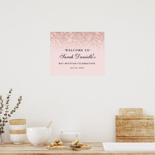 Blush Pink Glitter Confetti Personalized Welcome P ポスター (キッチン)