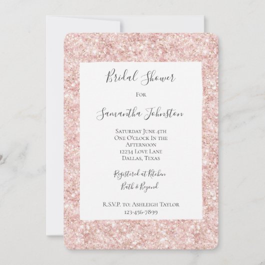 Blush Pink Glitzy Glitter Sparkle Bridal Shower 招待状 (正面)