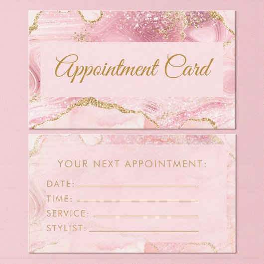 Blush Pink Gold Agate Marble Appointment Card 名刺