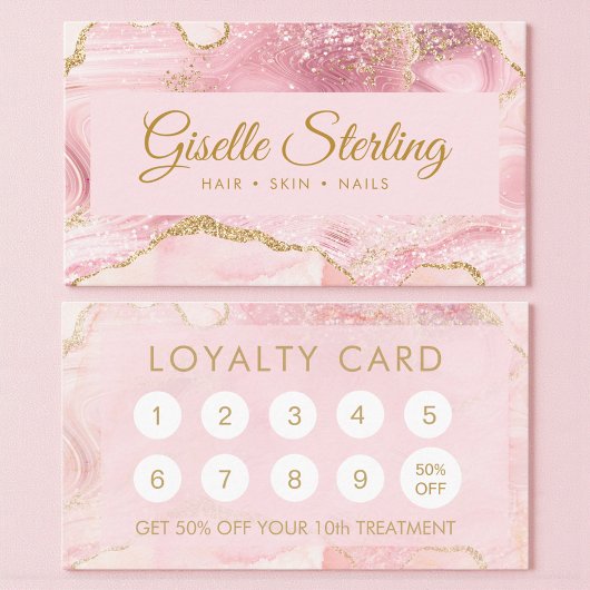 Blush Pink Gold Agate Marble Loyalty Card 予約カード