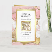 Blush Pink Gold Agate Marble QR Code Photo Wedding 招待状 (裏面)