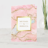 Blush Pink Gold Agate Marble QR Code Wedding 招待状 (正面)