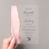 Blush Pink Gold Agate QR Code Wedding アクリル招待状 (インサイチュ (ポータブル))