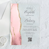 Blush Pink Gold Agate QR Code Wedding アクリル招待状