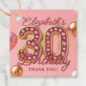 Blush Pink Gold Balloon Jeweled 30th Birthday フェイバータグ (正面)