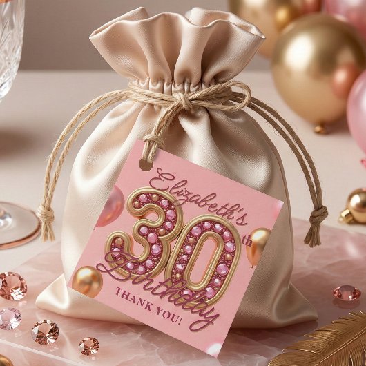 Blush Pink Gold Balloon Jeweled 30th Birthday フェイバータグ