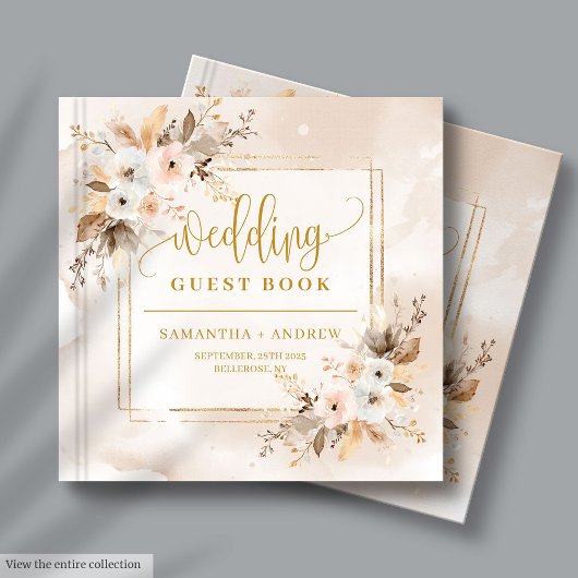 Blush Pink Gold Boho Autumn Wedding Guest Book ゲストブック
