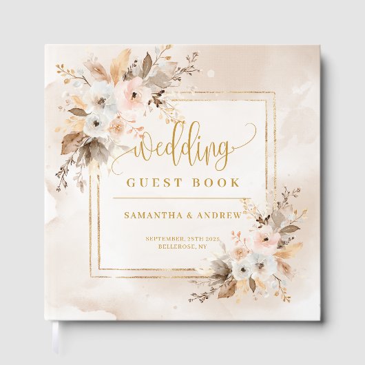 Blush Pink Gold Boho Autumn Wedding Guest Book ゲストブック (正面)