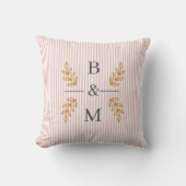 Blush Pink Gold Botanical Monogram Initial クッション (正面)