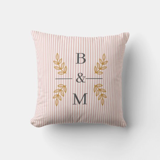 Blush Pink Gold Botanical Monogram Initial クッション (正面)