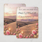 blush pink gold bridal shower elegant solid colour 招待状 (正面/裏面)
