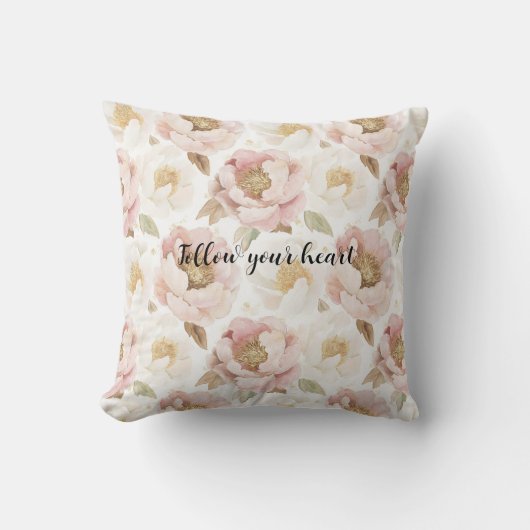 Blush Pink Gold Floral クッション (正面)